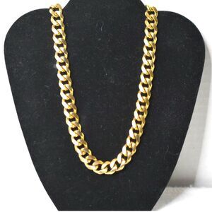 Vintage Anne Klein Shiny Gold Tone Cuban Link Chain Toggle Latch Bib Necklace